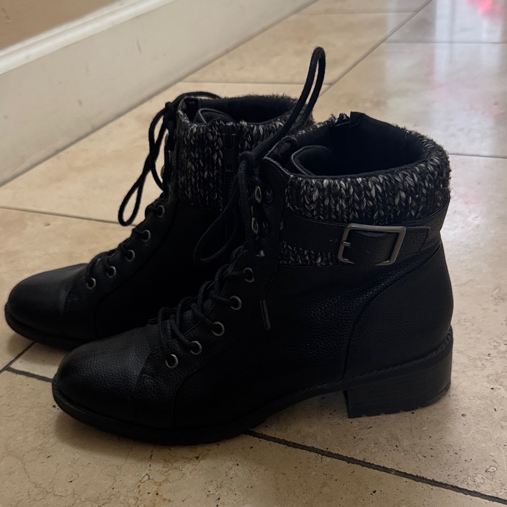 Style & Co. Black Combat Boots with Knit Cuff